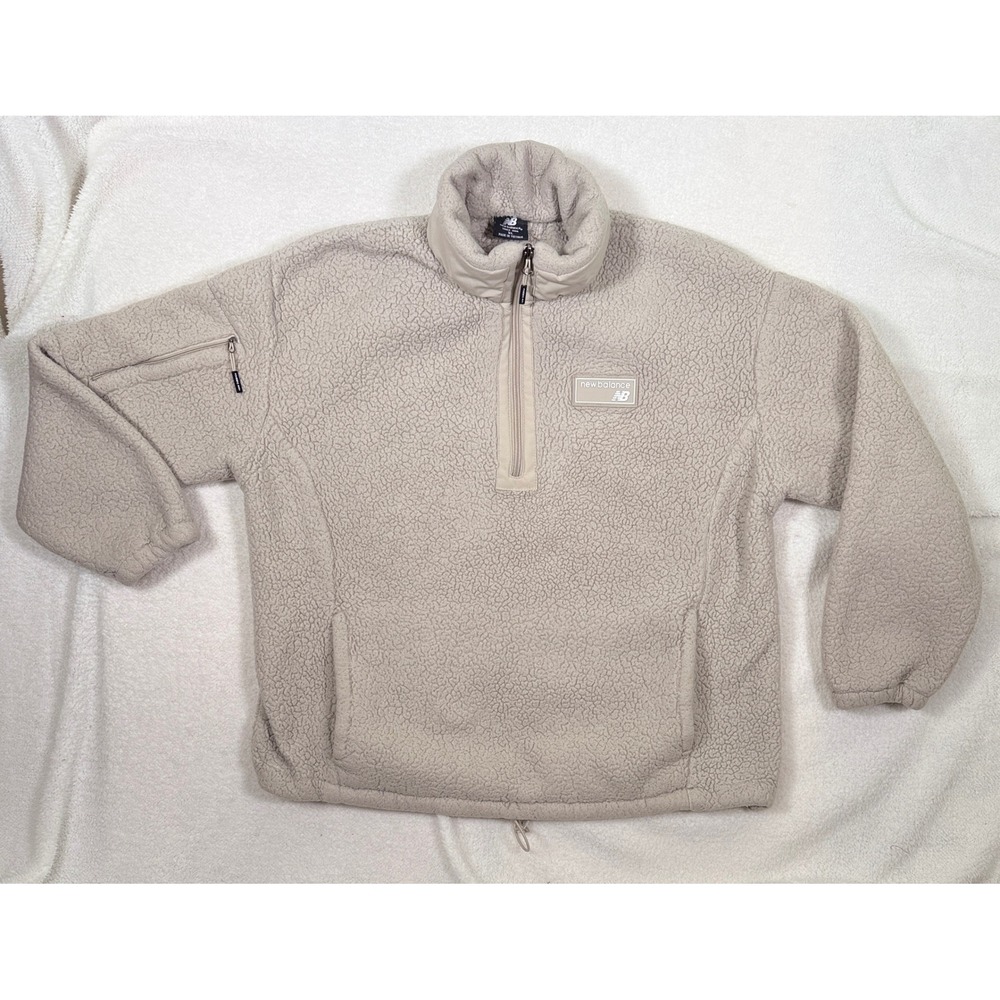 New Balance Men XL Sherpa Teddy Fleece Quarter Zip Pullover Jacket Sleeve Pocket
